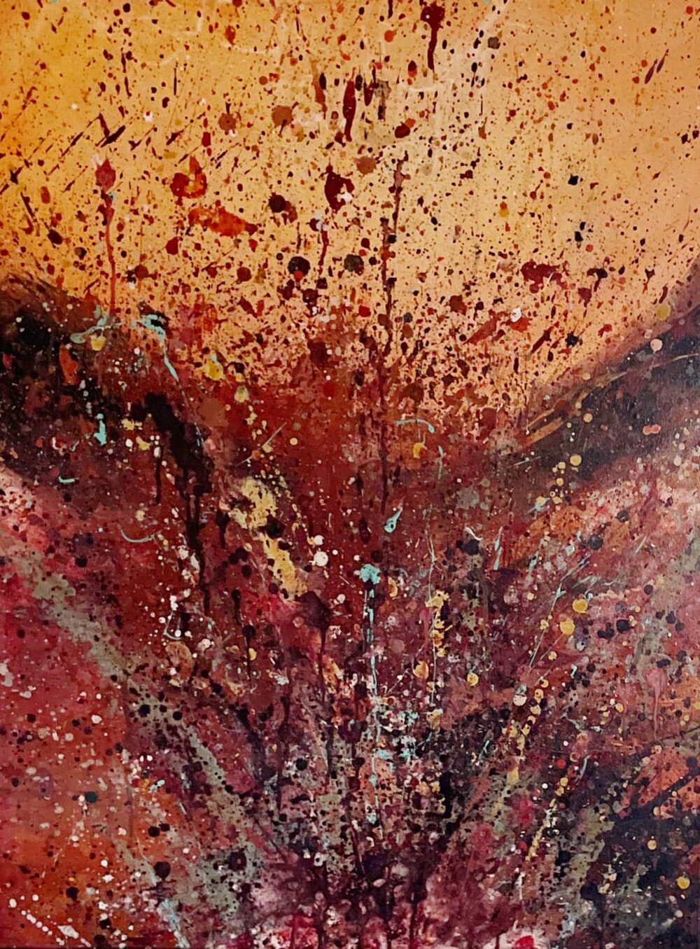 Heart on fire - Abstract original painting in warm brown, deep reds, siena and burnt umber in acrylic